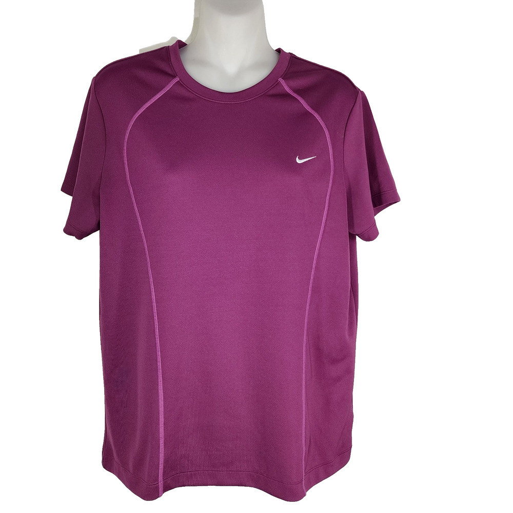 Nike Performance Womens T Shirt Large Purple Crew Neck Short Sleeve Athletic